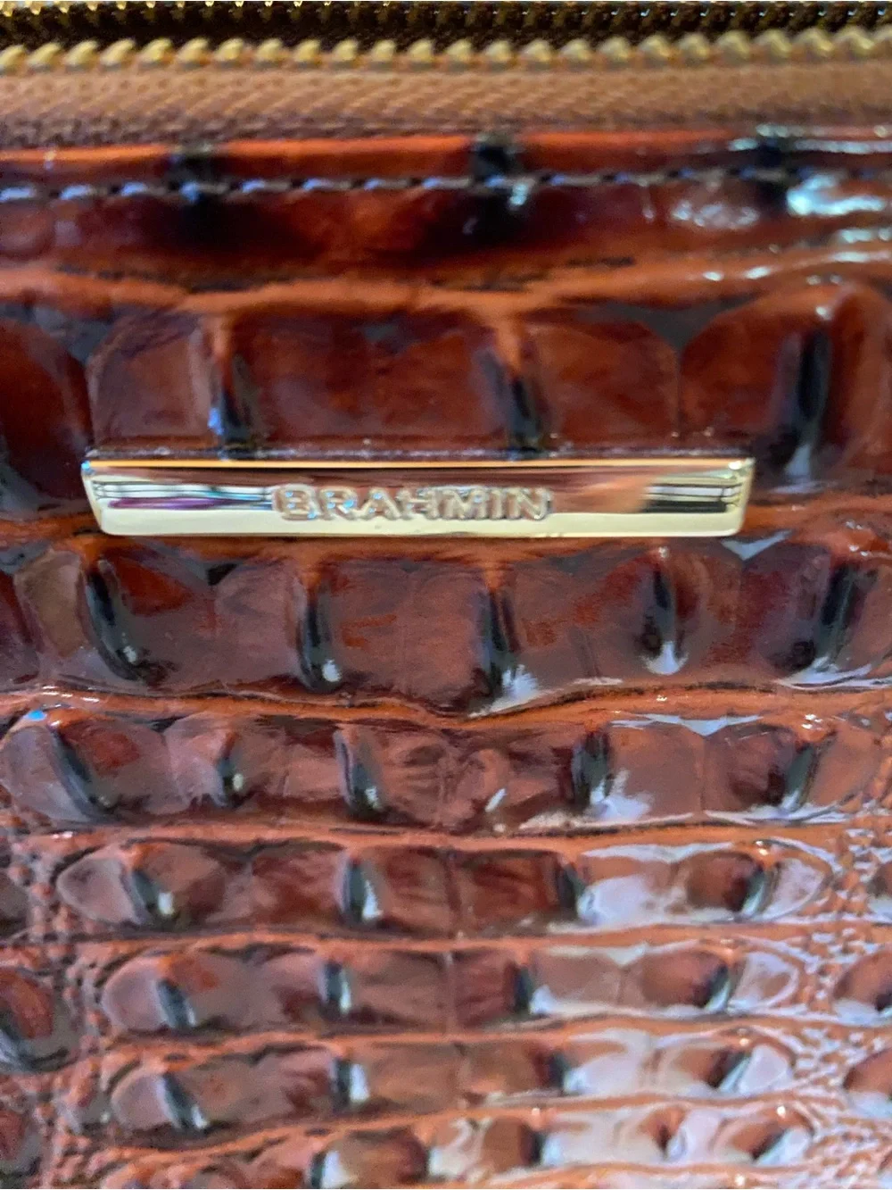 Brahmin Dark Brown Croc-Embossed Leather Caroline Satchel